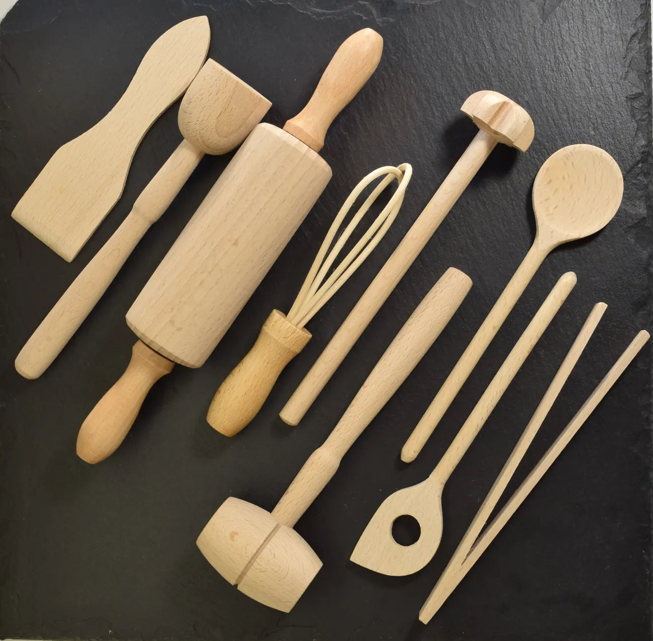 Natural Beechwood Children's Cook Set, 9-Piece Mini Kitchen Tools  Earth and Nest   