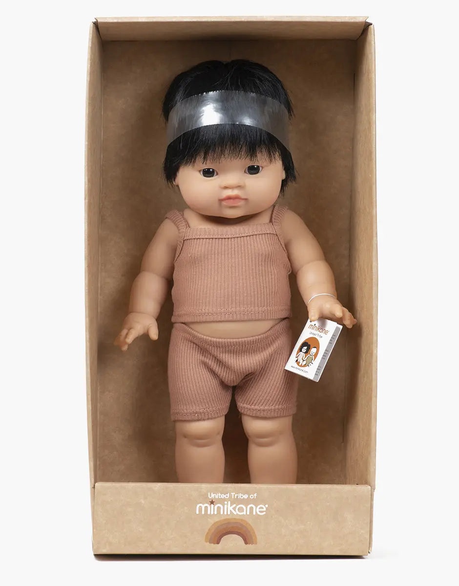 Jude-Leo Asian Boy Baby Doll With Black Eyes  Minikane   
