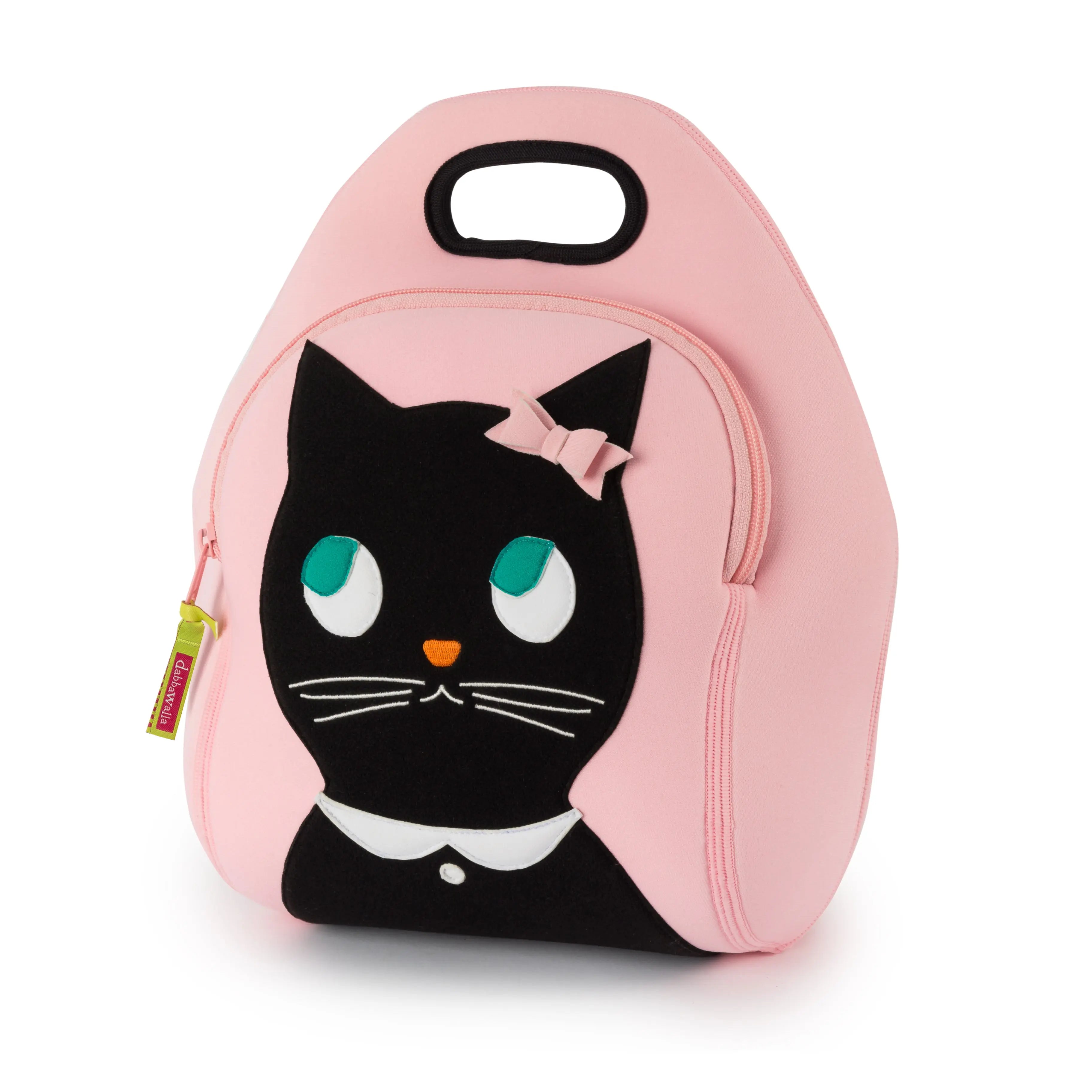 Miss Kitty Lunch Bag - Pink and Black, Insulated Neoprene Lunch Tote Lunch Bag Dabbawalla   