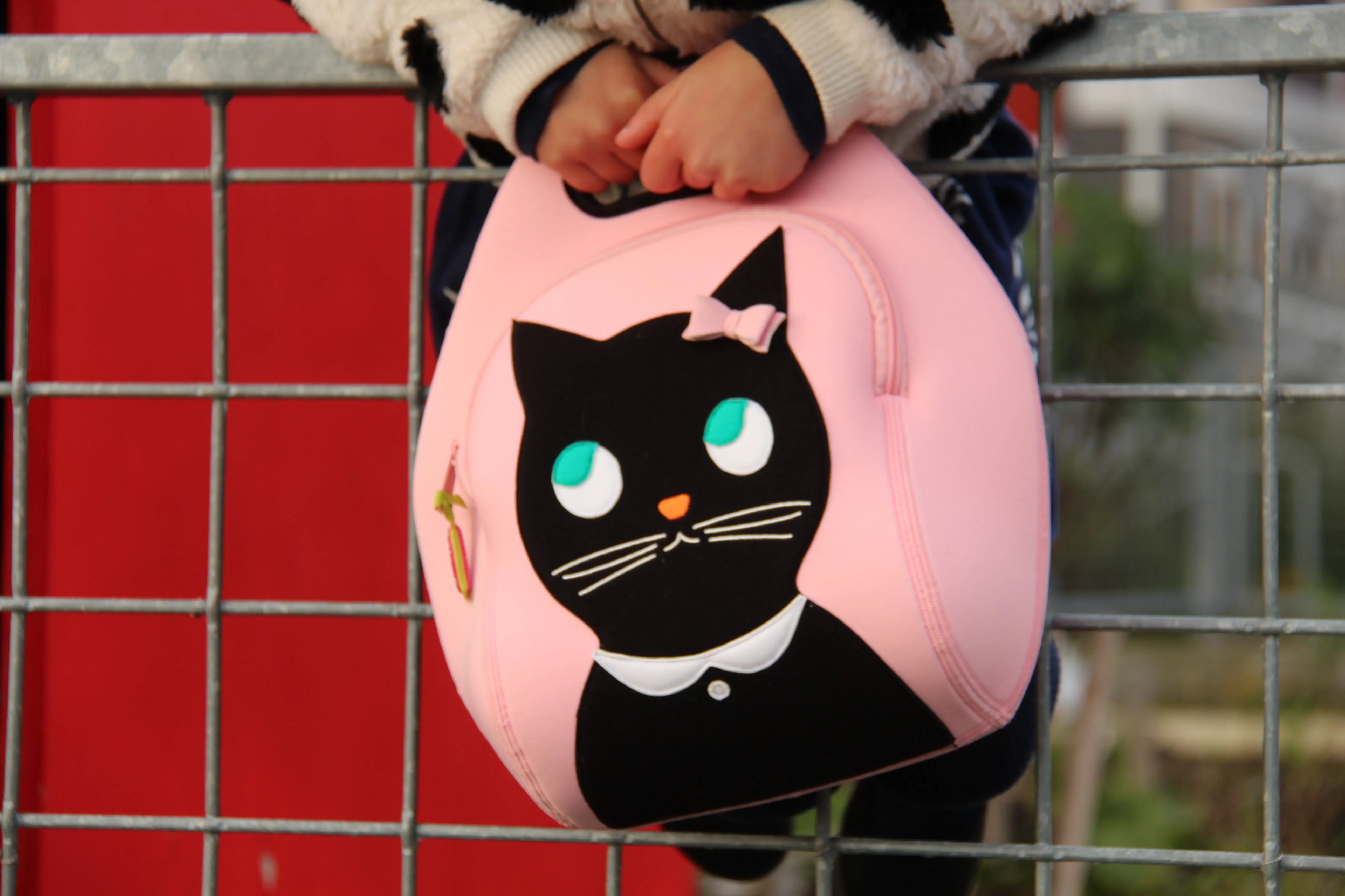 Miss Kitty Lunch Bag - Pink and Black, Insulated Neoprene Lunch Tote Lunch Bag Dabbawalla   