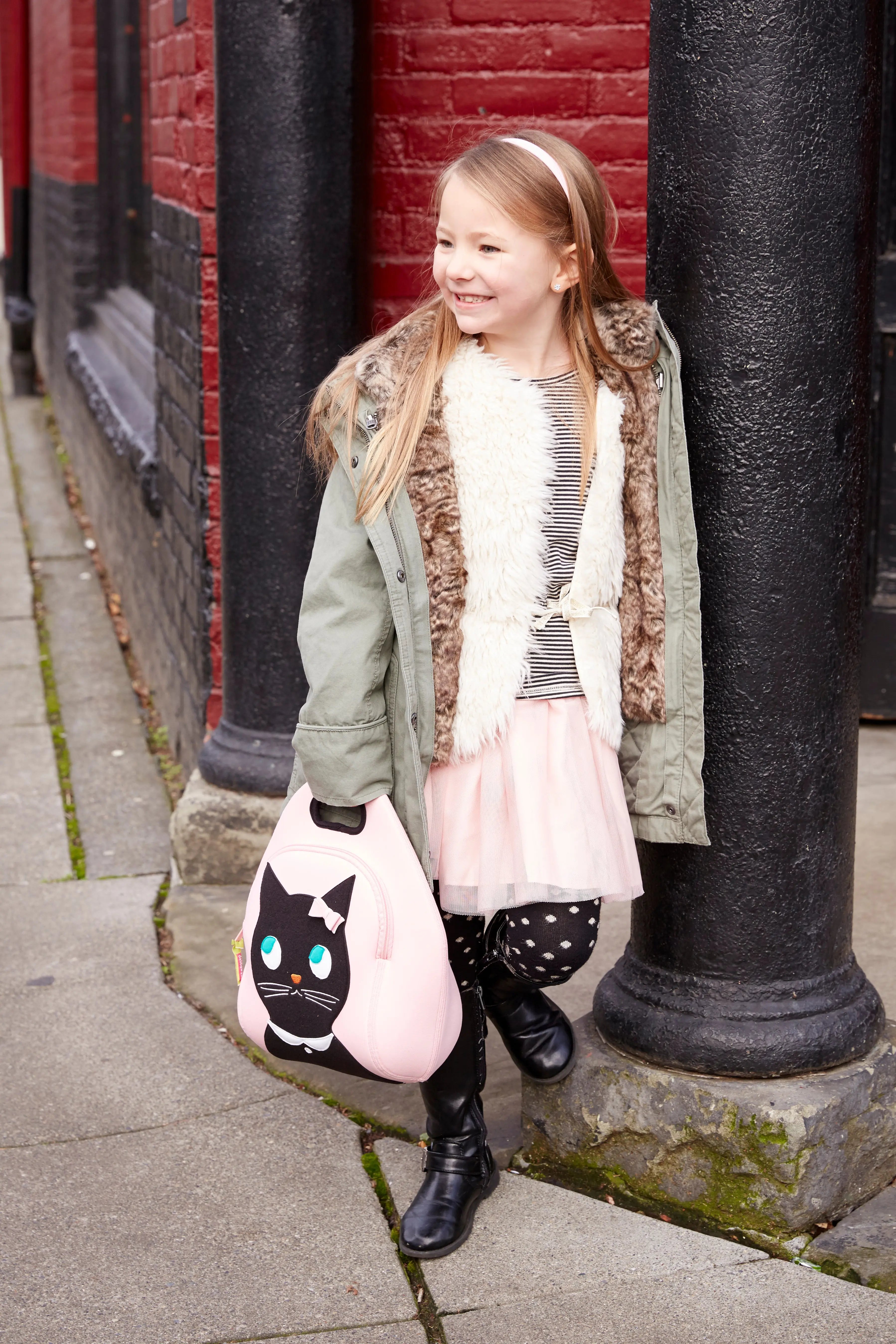 Miss Kitty Lunch Bag - Pink and Black, Insulated Neoprene Lunch Tote Lunch Bag Dabbawalla   