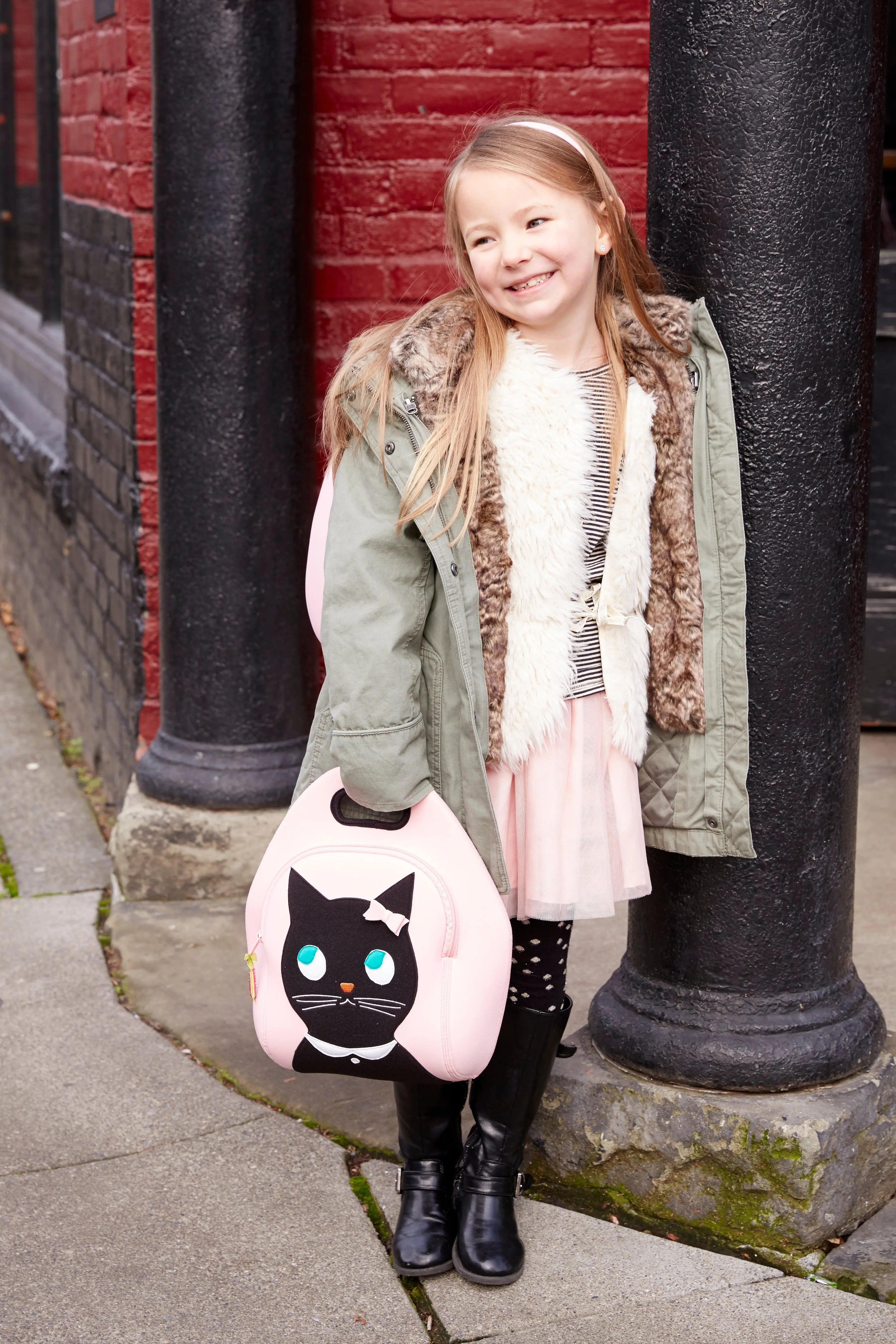 Miss Kitty Lunch Bag - Pink and Black, Insulated Neoprene Lunch Tote Lunch Bag Dabbawalla   