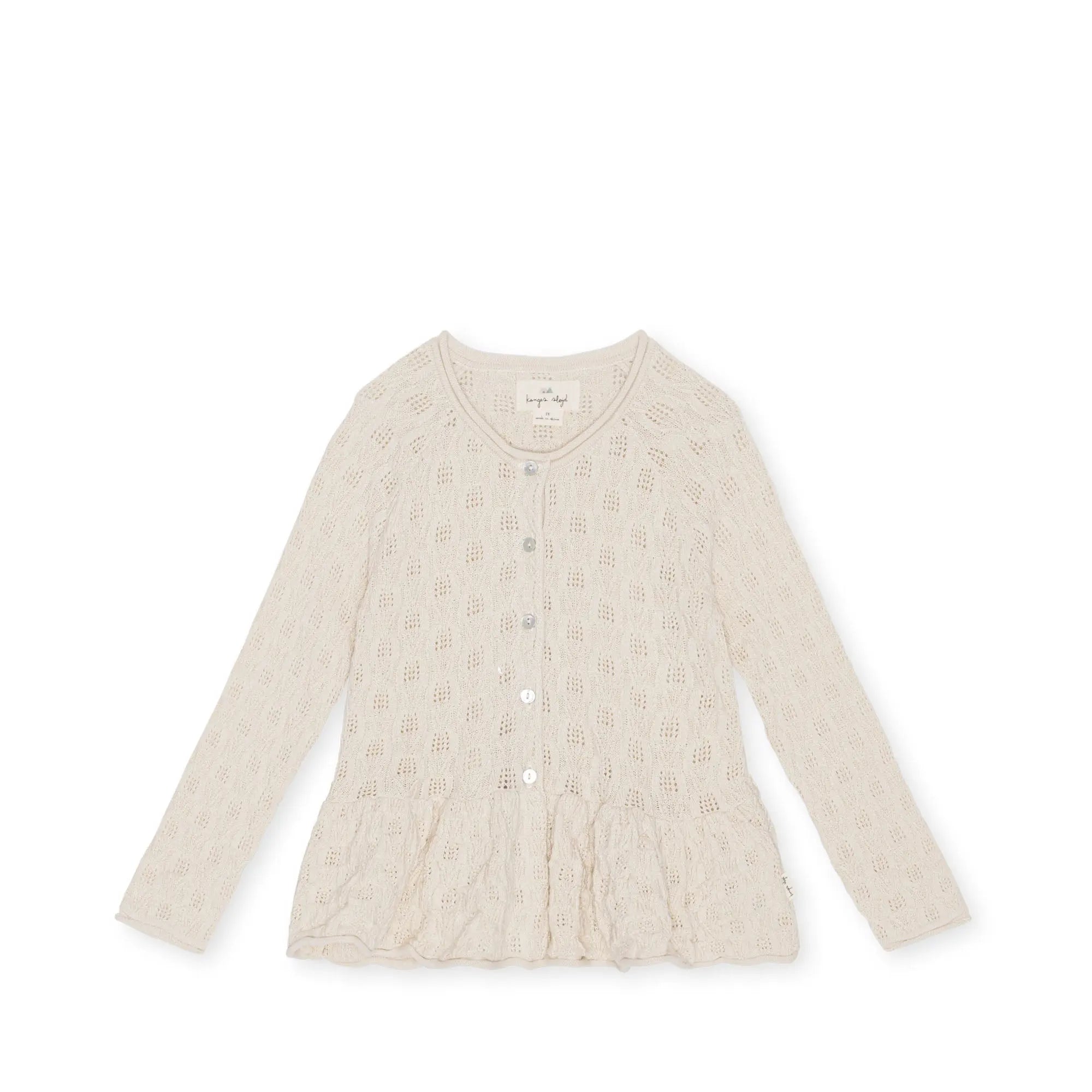 Pointelle Knit Cardigan - Creme, Frilled Hem, Organic Cotton, Cozy Sweater  Konges Sløjd   