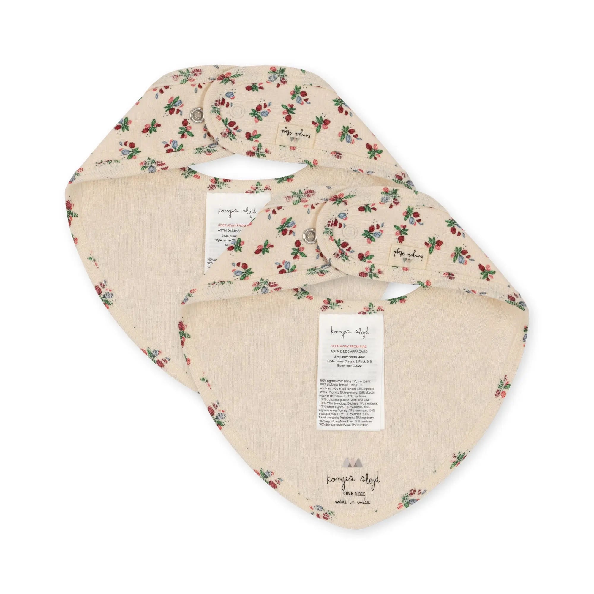 Organic Cotton Baby Bib, 2 Pack - Fleur Tricolo  Konges Sløjd   