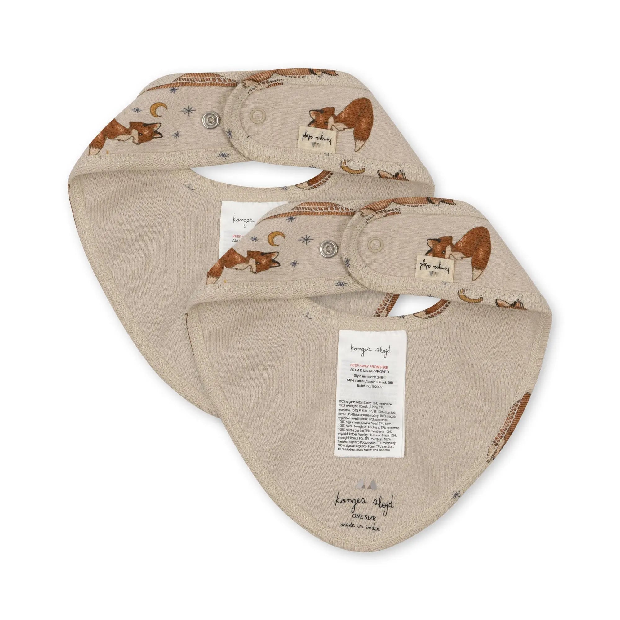 Organic Cotton Baby Bib, 2 Pack - Foxie  Konges Sløjd   