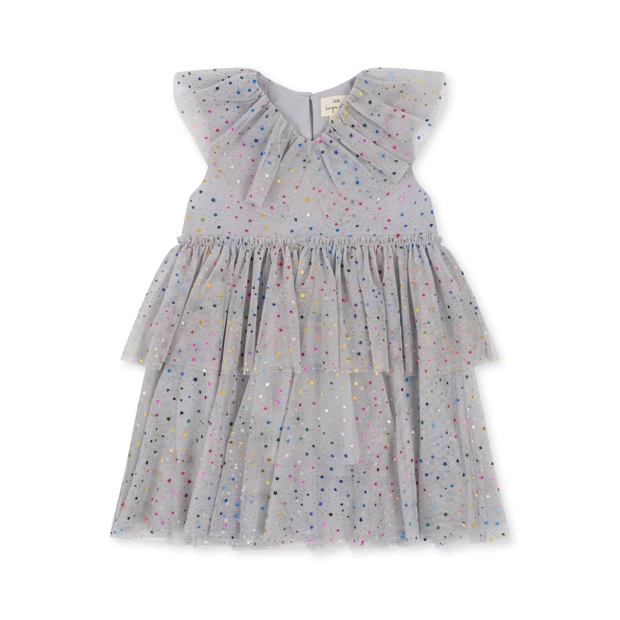 Fairy Dress With Frill Details, Two-Tier, Rounded Collar, Soft Cotton Inside Layer, Crisp Tulle Outer Layers  Konges Sløjd Nuit Etoile 86cm/18M 