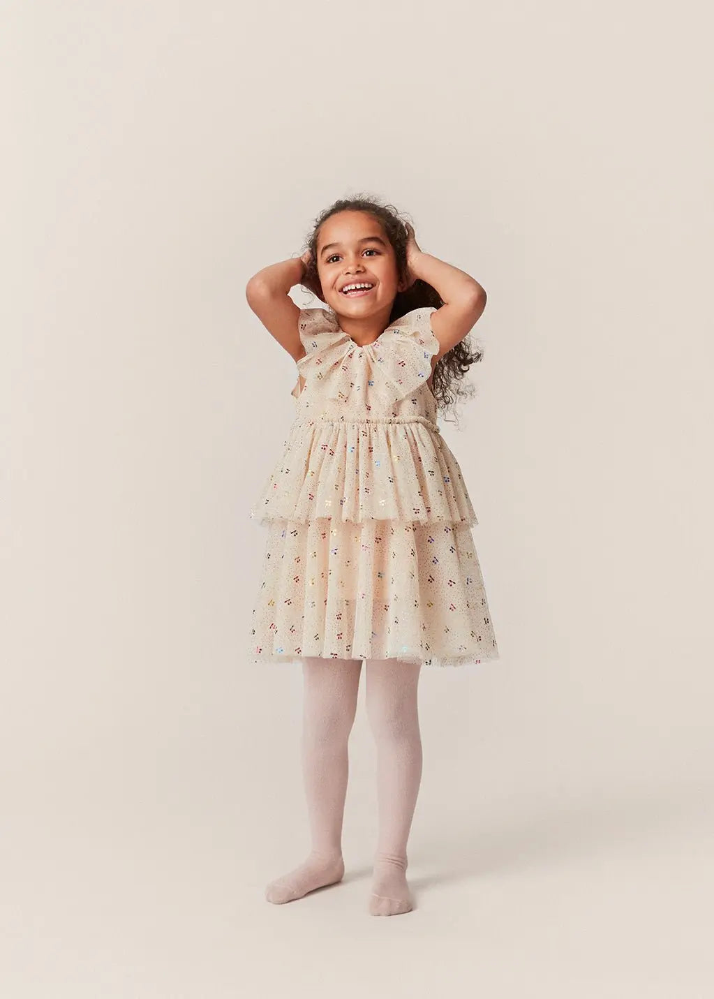 Fairy Dress With Frill Details, Two-Tier, Rounded Collar, Soft Cotton Inside Layer, Crisp Tulle Outer Layers  Konges Sløjd   