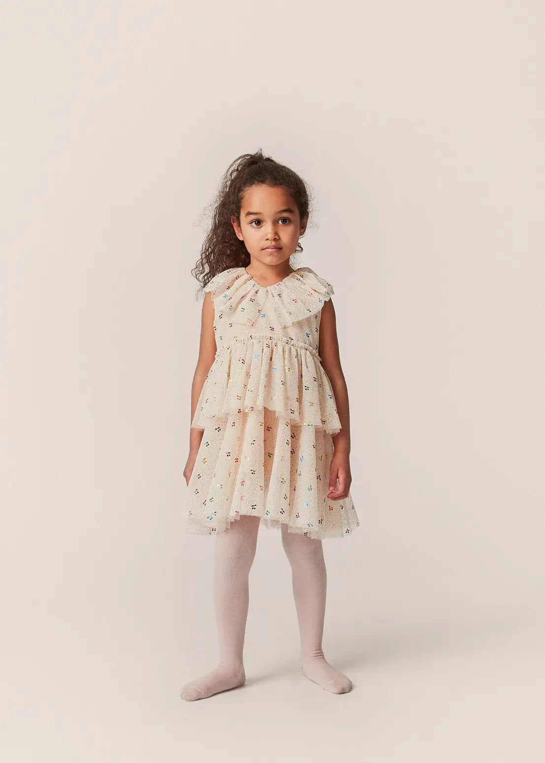 Fairy Dress With Frill Details, Two-Tier, Rounded Collar, Soft Cotton Inside Layer, Crisp Tulle Outer Layers  Konges Sløjd   