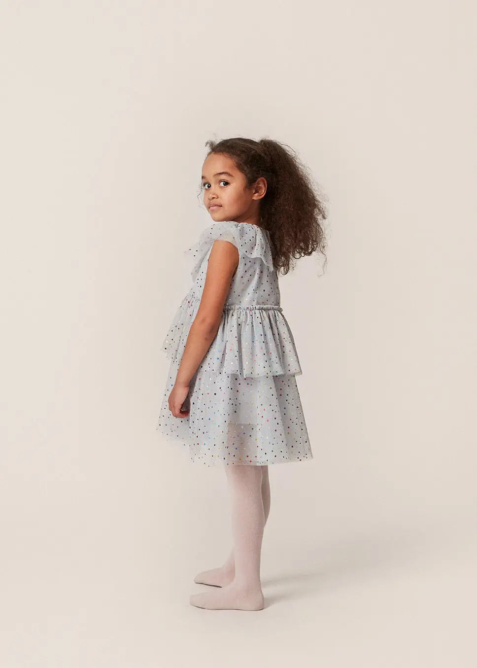 Fairy Dress With Frill Details, Two-Tier, Rounded Collar, Soft Cotton Inside Layer, Crisp Tulle Outer Layers  Konges Sløjd   