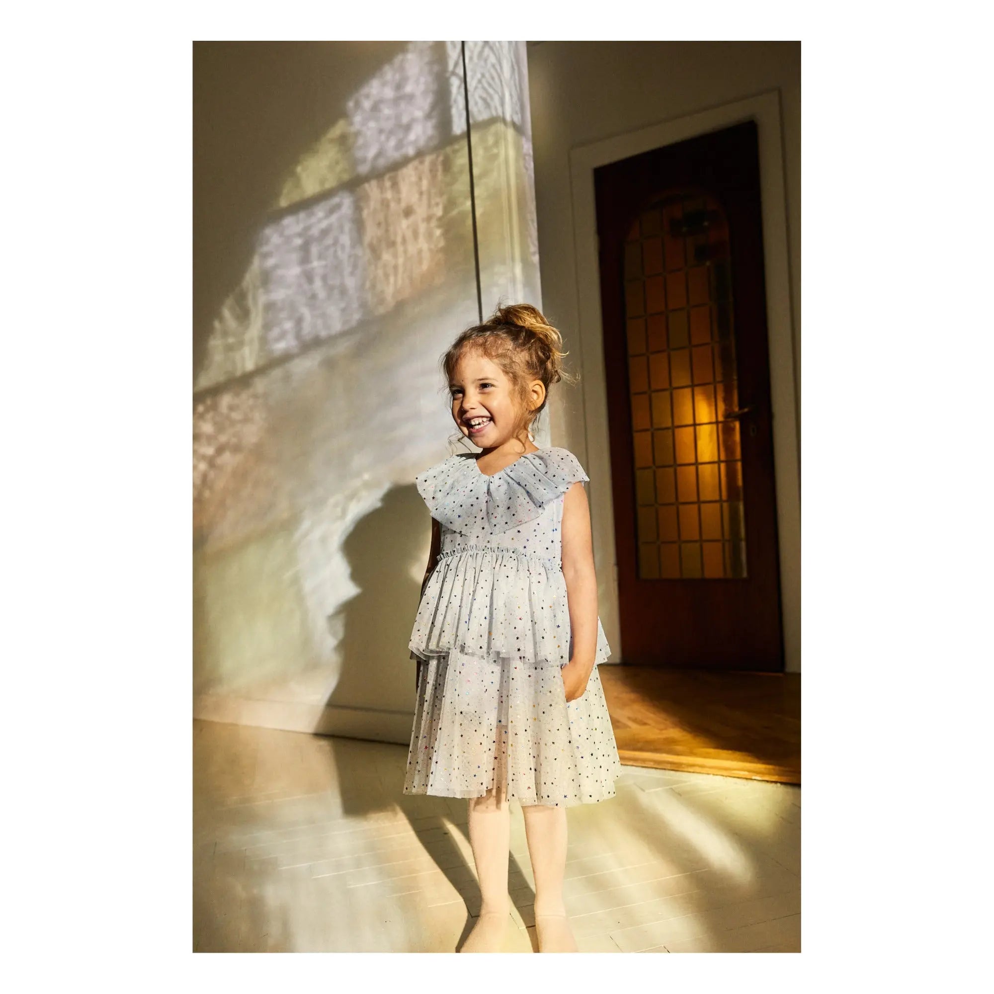 Fairy Dress With Frill Details, Two-Tier, Rounded Collar, Soft Cotton Inside Layer, Crisp Tulle Outer Layers  Konges Sløjd   