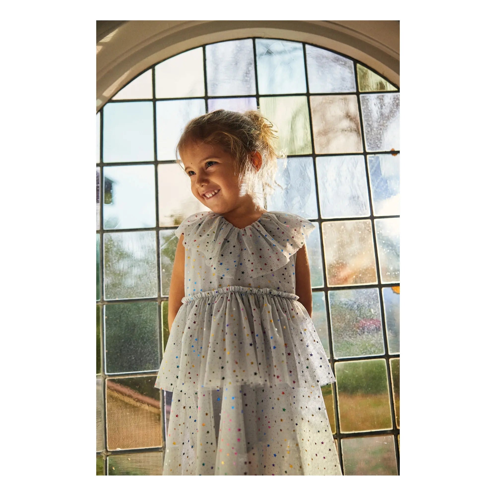 Fairy Dress With Frill Details, Two-Tier, Rounded Collar, Soft Cotton Inside Layer, Crisp Tulle Outer Layers  Konges Sløjd   