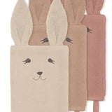 Charming Rose Bunny Kids Washcloth Set, 3-Pack, Soft and Absorbent, Perfect for Little Ones WASH CLOTHS Konges Sløjd   