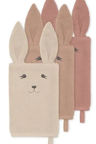 Charming Rose Bunny Kids Washcloth Set, 3-Pack, Soft and Absorbent, Perfect for Little Ones WASH CLOTHS Konges Sløjd   