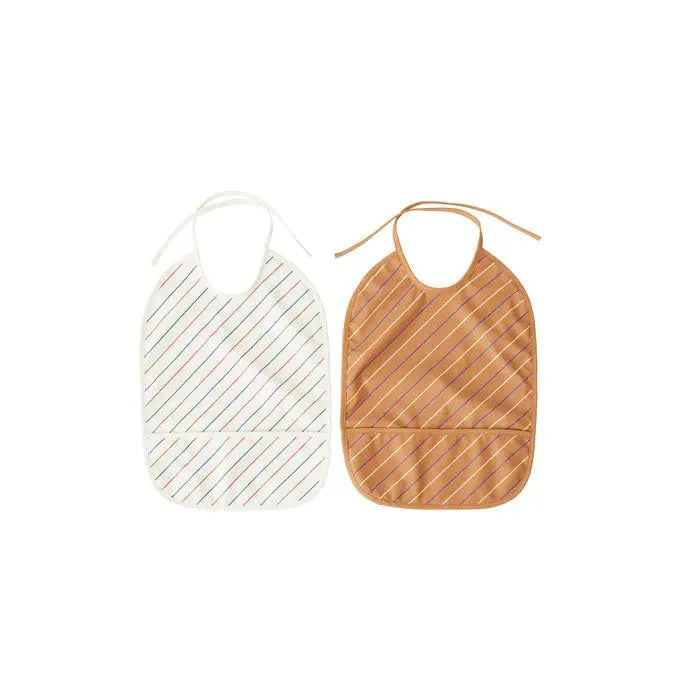 Waterproof Striped Bibs - Pack of 2 - Caramel & Mellow Bib Striped OYOY   