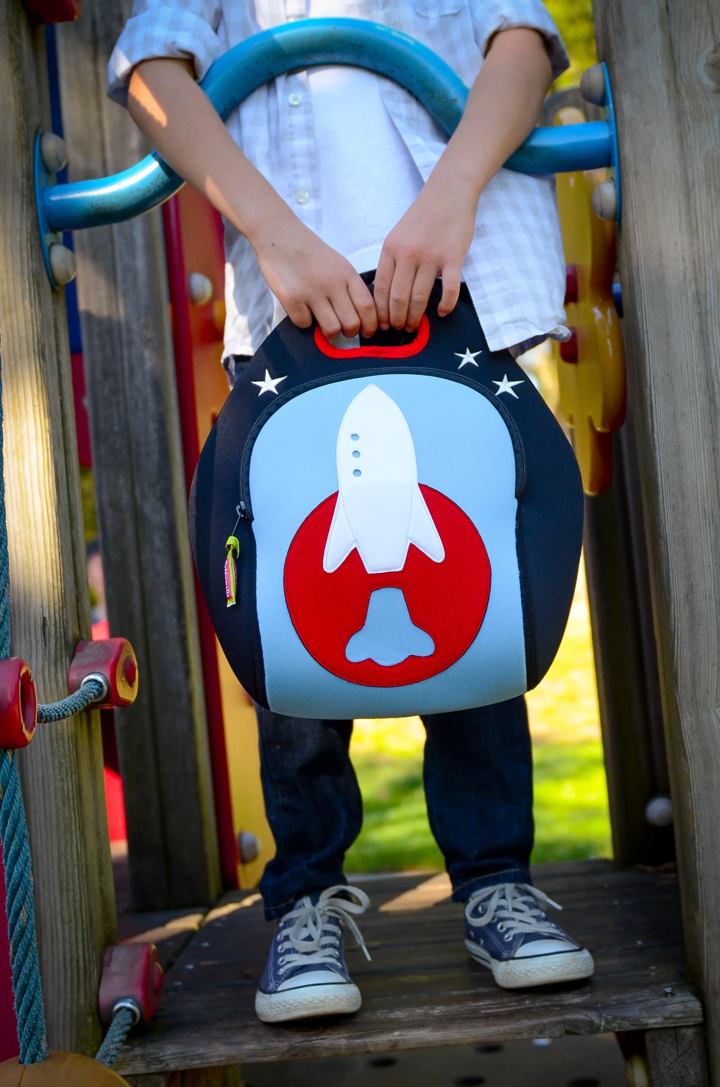 Space Rocket Lunch Bag - Blue and Red,Safety Harness, Kids Backpack Lunch Bag Dabbawalla   