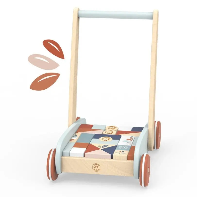 Wooden Block Walker for Toddlers, Toy with Brake System, Sustainable Wood, Gift Box Included  Speedy Monkey   