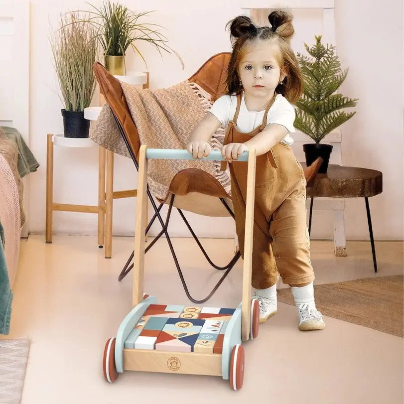Wooden Block Walker for Toddlers, Toy with Brake System, Sustainable Wood, Gift Box Included  Speedy Monkey   