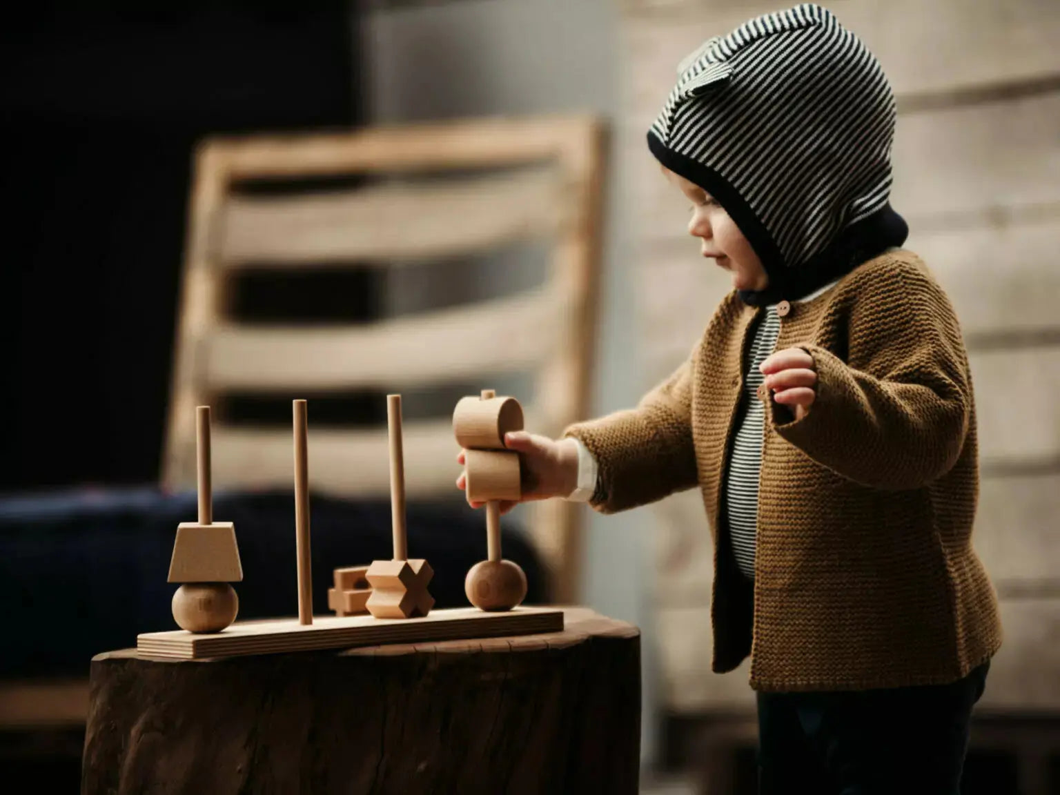 Wooden Natural Montessori Stacking Toy XL  Wooden Story   